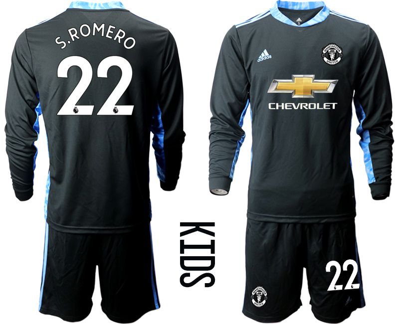 Youth 2020-2021 club Manchester United black long sleeve goalkeeper #22 Soccer Jerseys